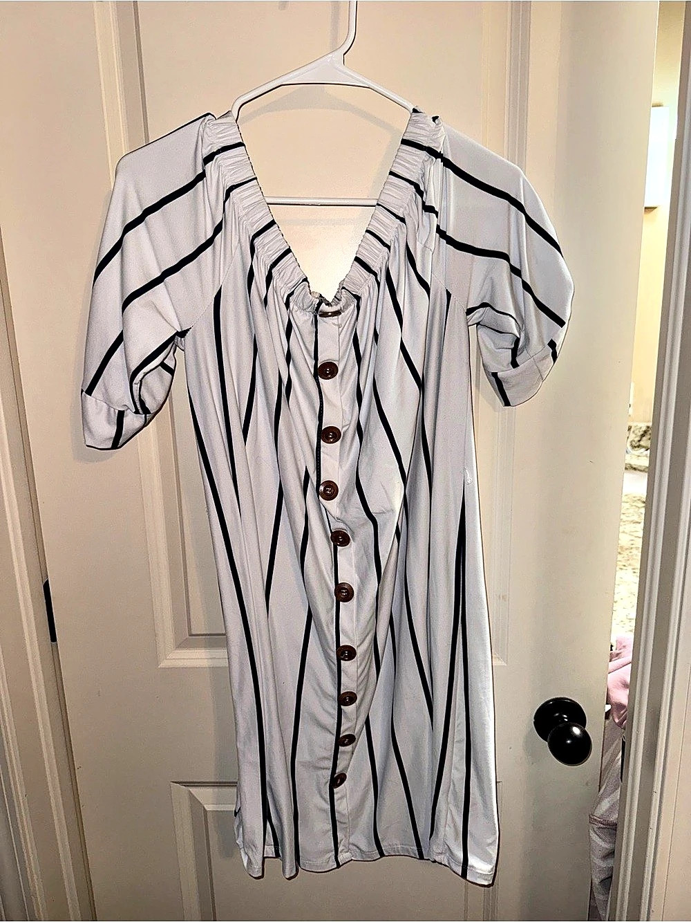 Joy.Joy Striped Button Front Mini Dress in White & Blue Like New XL